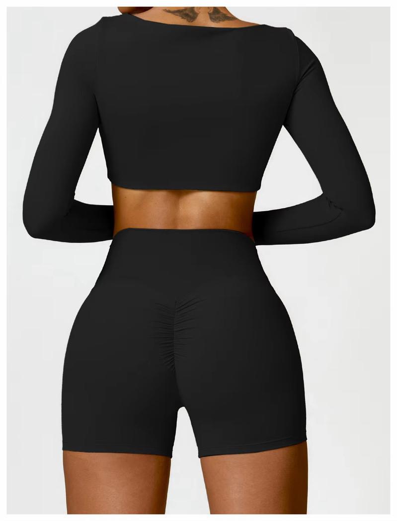 Long Sleeve Square-Neck Top & Shorts Set