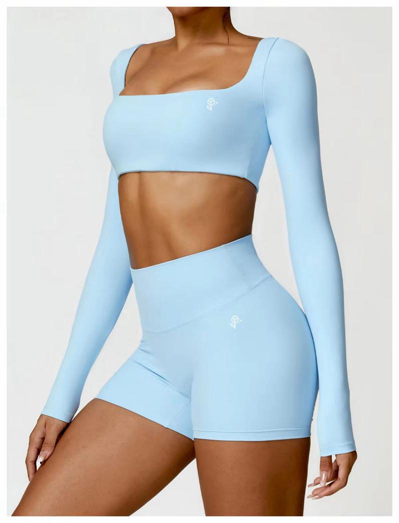 Long Sleeve Square-Neck Top & Shorts Set